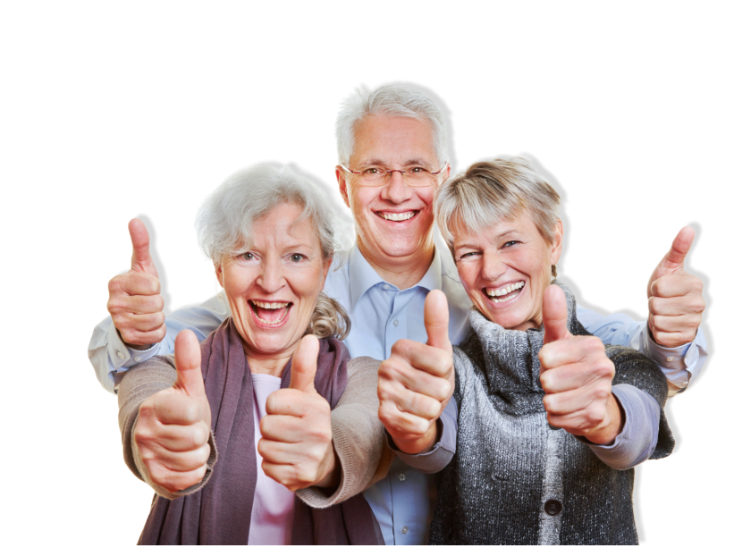 three elderly showing their thumbs up